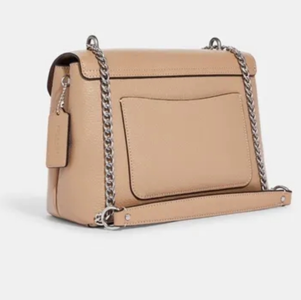 COACH Tammie Shoulder Bag with Floral Whipstitch in Taupe/Silver - Picture 3 of 12